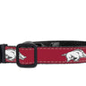 Arkansas Razorbacks Collegiate Woven Ribbon Dog Collar. Pet Lead. Adjustable Nylon Webbing. Snap Buckle and D-ring. Swivel Bolt Snap.