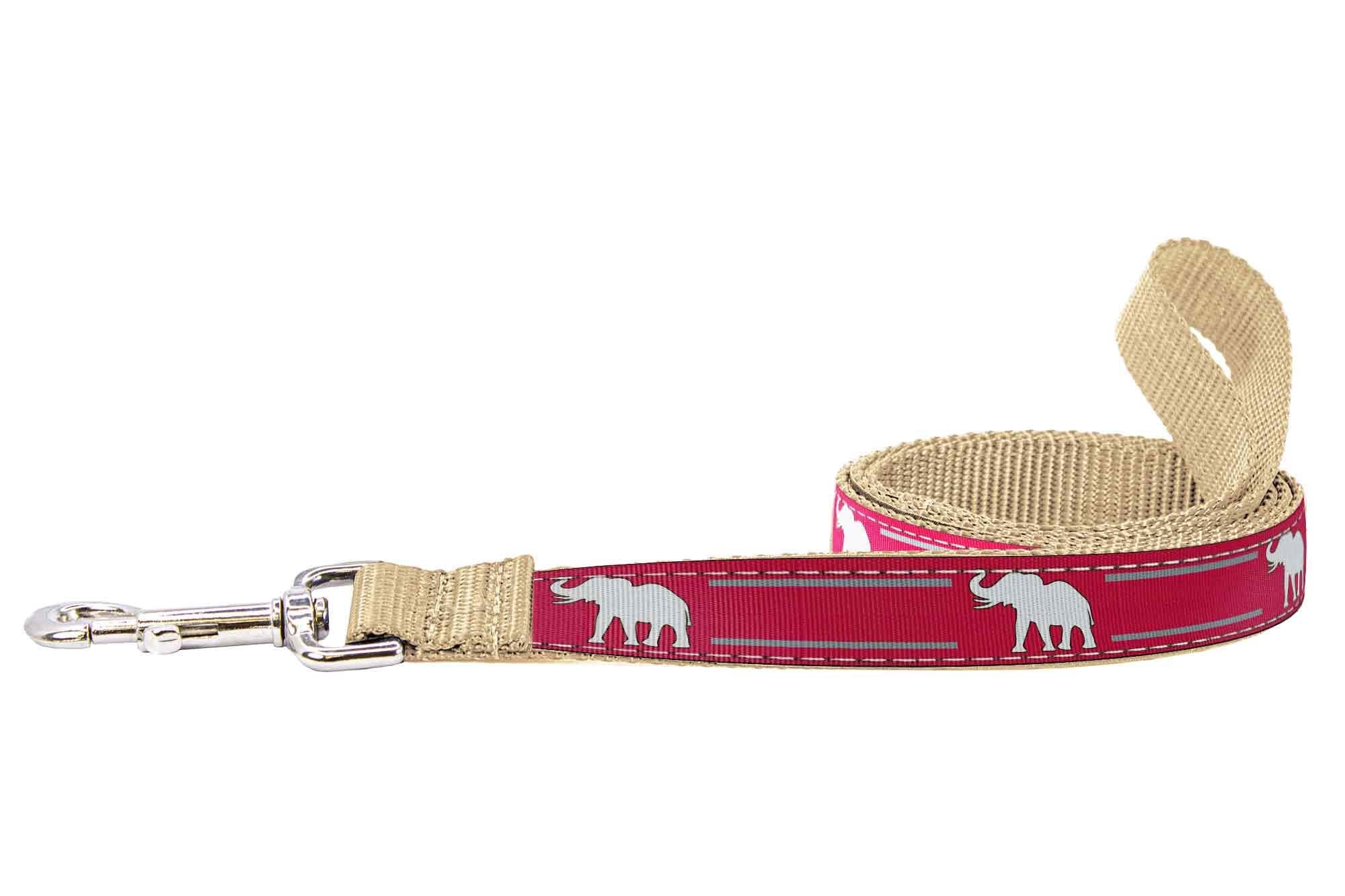 Alabama Crimson Tide Collegiate Woven Ribbon Dog Collar. Pet Lead. Adjustable Nylon Webbing. Snap Buckle and D-ring. Swivel Bolt Snap.