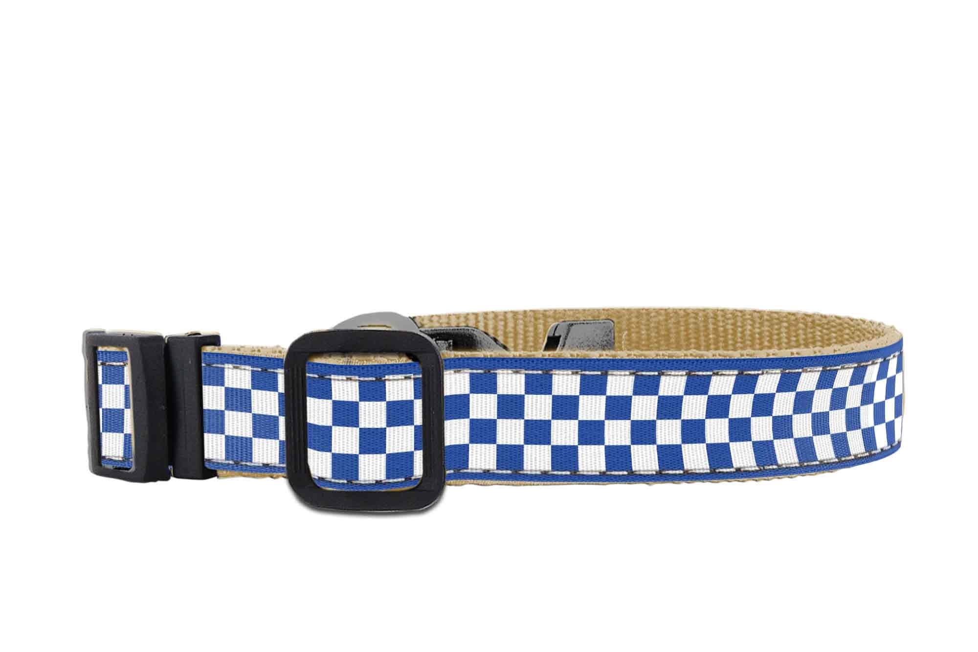 Kentucky Wildcats Tide Collegiate Woven Ribbon Dog Collar. Pet Lead. Adjustable Nylon Webbing. Snap Buckle and D-ring. Swivel Bolt Snap.