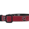 USC Gamecocks Collegiate Woven Ribbon Dog Collar. Pet Lead. Adjustable Nylon Webbing. Snap Buckle and D-ring. Swivel Bolt Snap.