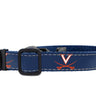 UVA Cavaliers Collegiate Woven Ribbon Dog Collar. Pet Lead. Adjustable Nylon Webbing. Snap Buckle and D-ring. Swivel Bolt Snap.