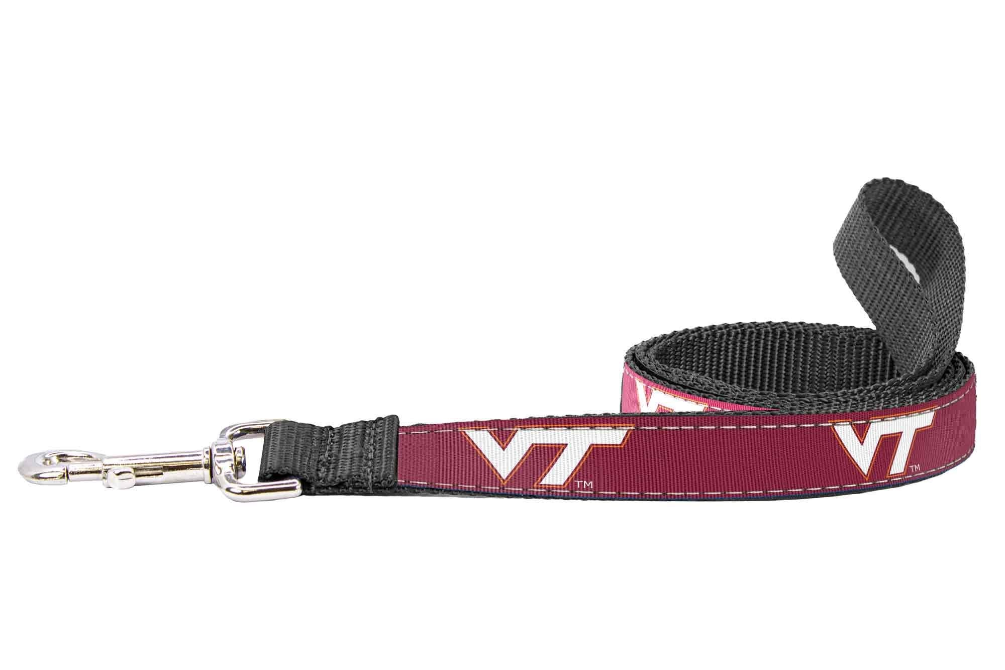 Virginia Tech Hokies Collegiate Woven Ribbon Dog Collar. Pet Lead. Adjustable Nylon Webbing. Snap Buckle and D-ring. Swivel Bolt Snap.