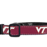 Virginia Tech Hokies Collegiate Woven Ribbon Dog Collar. Pet Lead. Adjustable Nylon Webbing. Snap Buckle and D-ring. Swivel Bolt Snap.