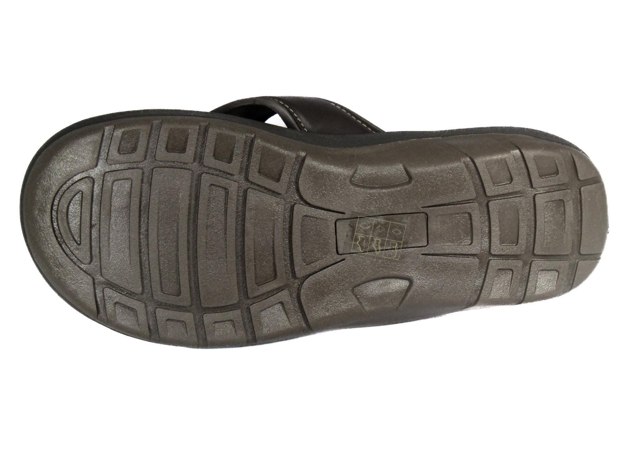 Marlin Men's Flip Flop Sandal. Casual Boat Show. Fishing Gift. Brown Straps With Metal Concho Logo. Cushioned Insole and Non-skid Outsole.