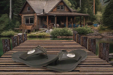 Marlin Men's Flip Flop Sandal. Casual Boat Show. Fishing Gift. Brown Straps With Metal Concho Logo. Cushioned Insole and Non-skid Outsole.