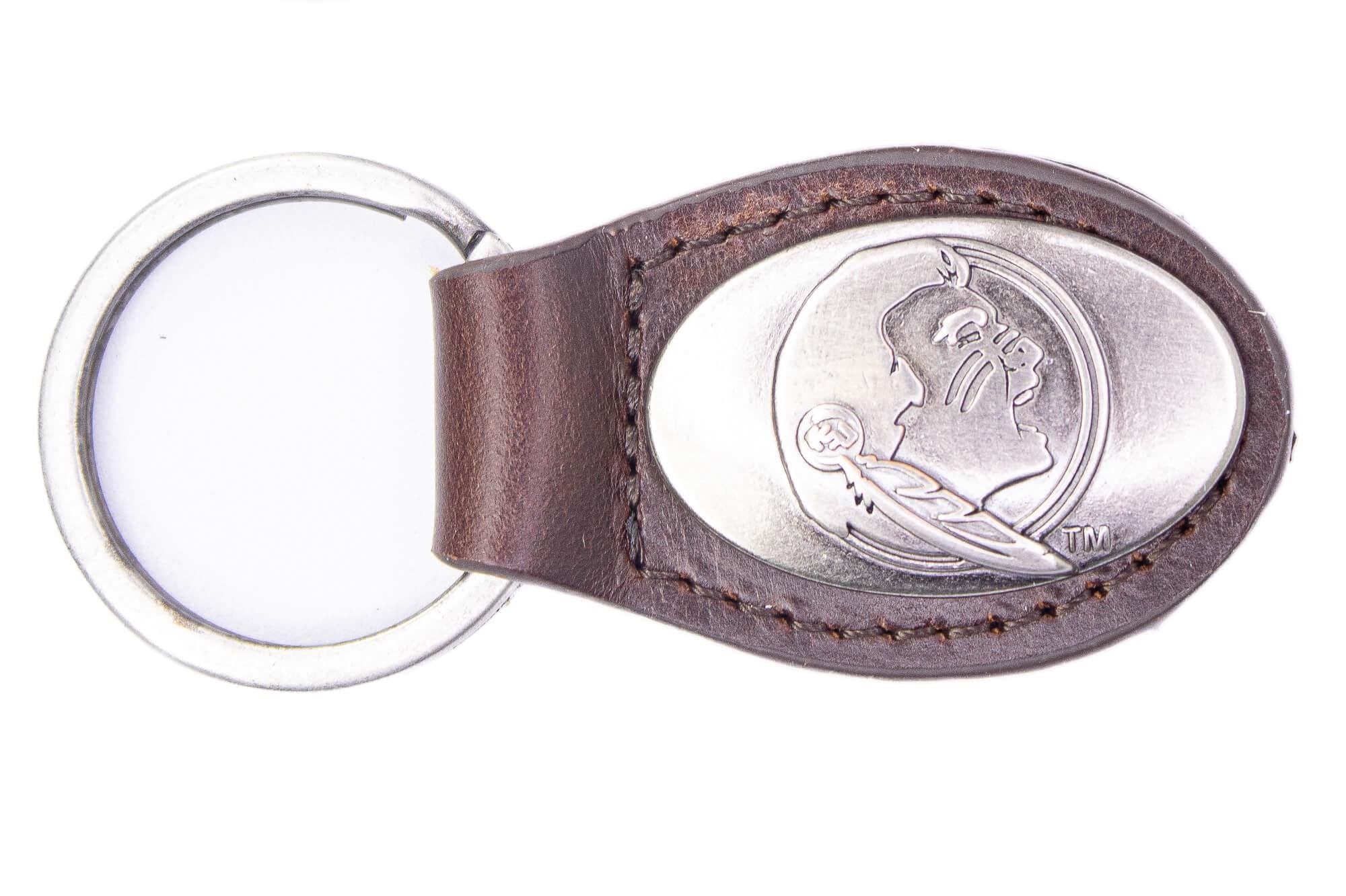 FSU Seminoles Oval Leather Key Fob. Sturdy Split Ring and Durable Stitching. Perfect Collegiate Key Chain Gift. Brown or Black Leather.