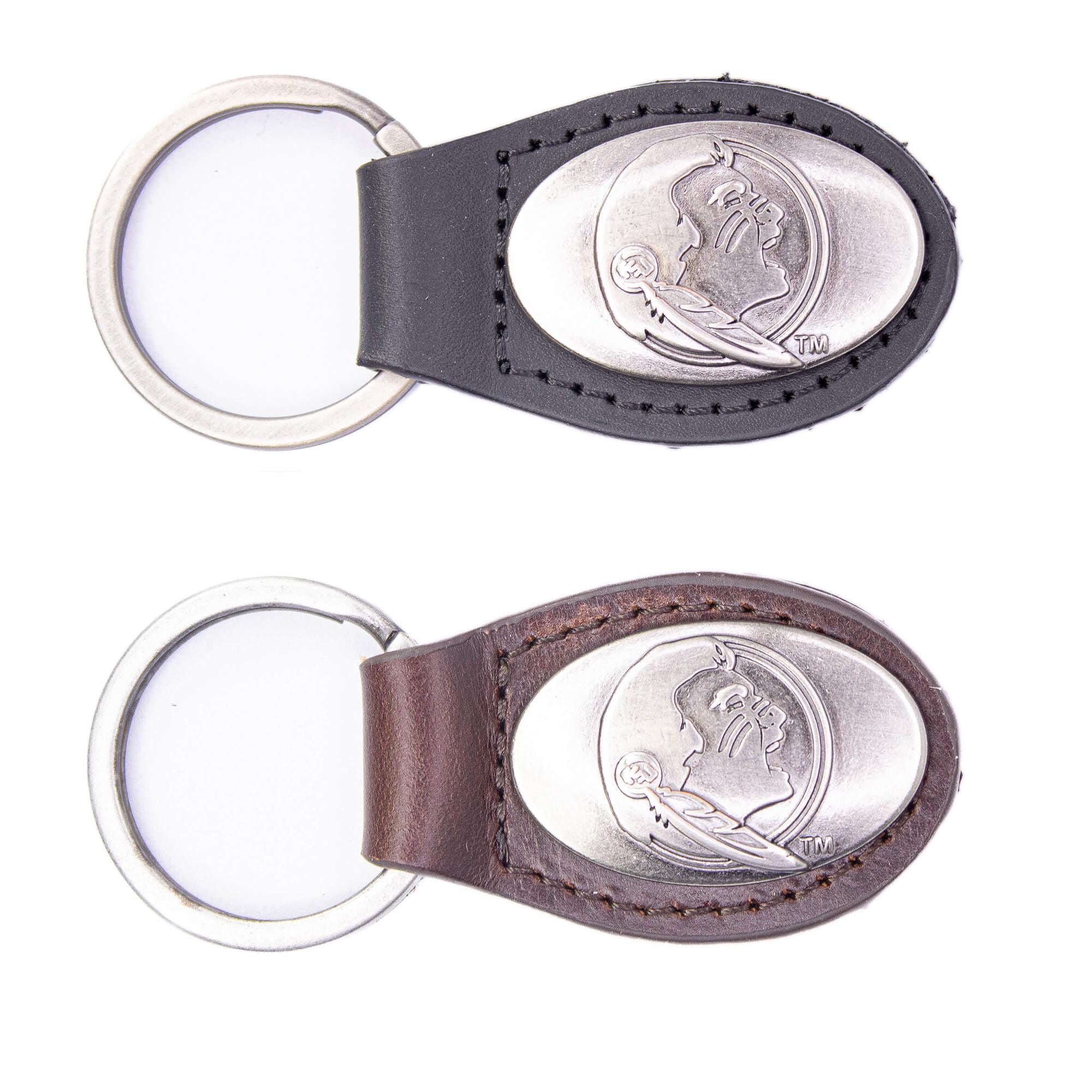 FSU Seminoles Oval Leather Key Fob. Sturdy Split Ring and Durable Stitching. Perfect Collegiate Key Chain Gift. Brown or Black Leather.