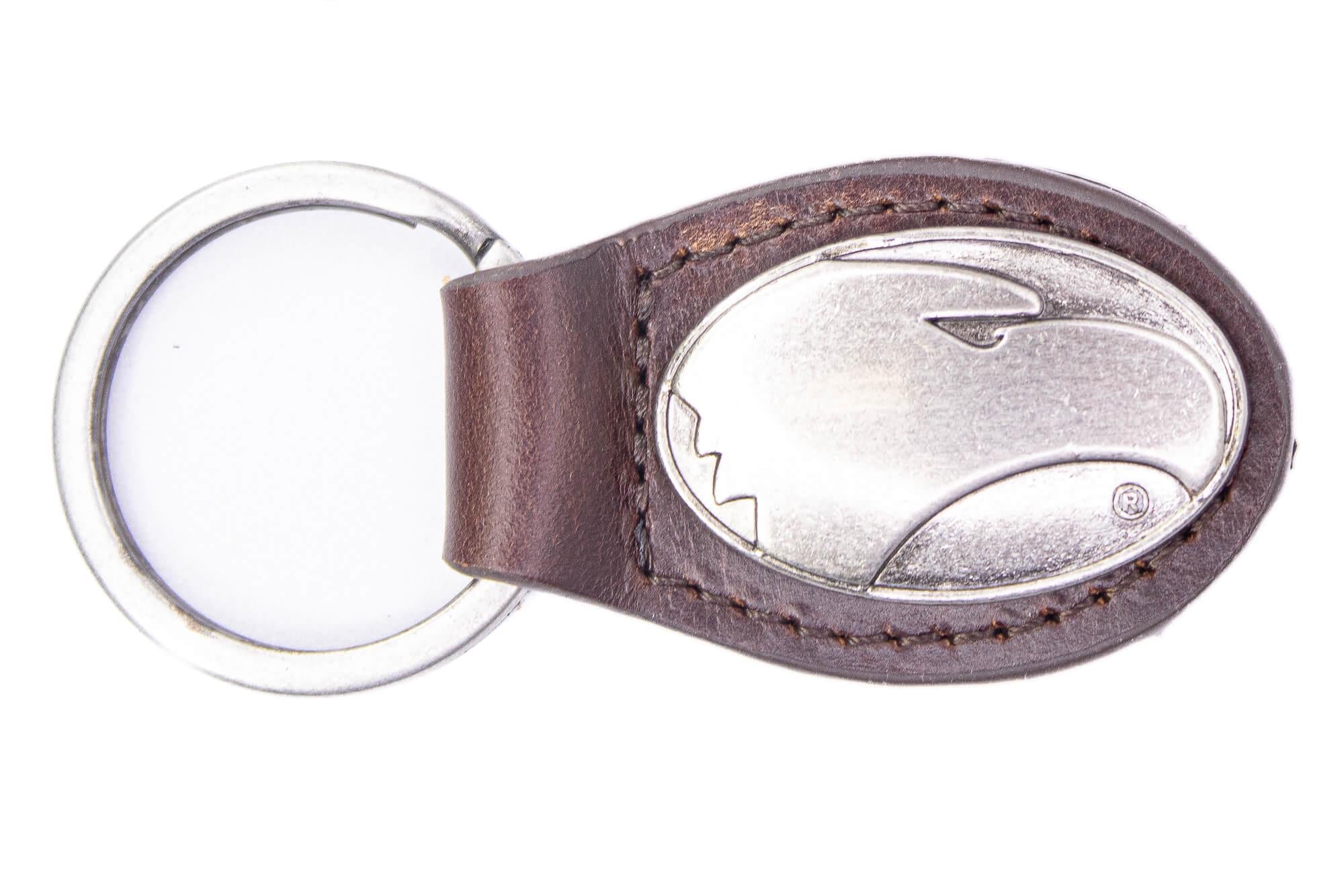 Georgia Southern Eagles Oval Leather Key Fob. Split Ring and Durable Stitching. Perfect Collegiate Key Chain Gift. Brown or Black Leather.