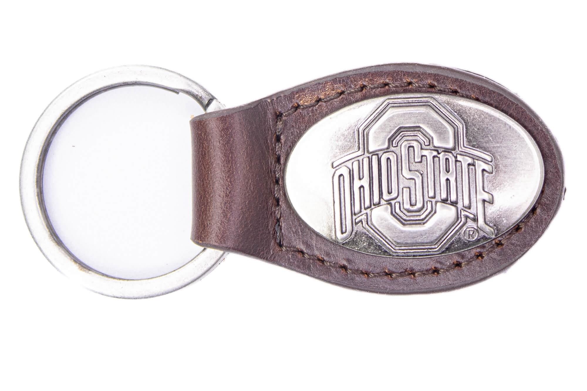 Ohio State Buckeyes Oval Leather Key Fob. Sturdy Split Ring and Durable Stitching. Perfect Collegiate Key Chain Gift. Brown or Black Leather