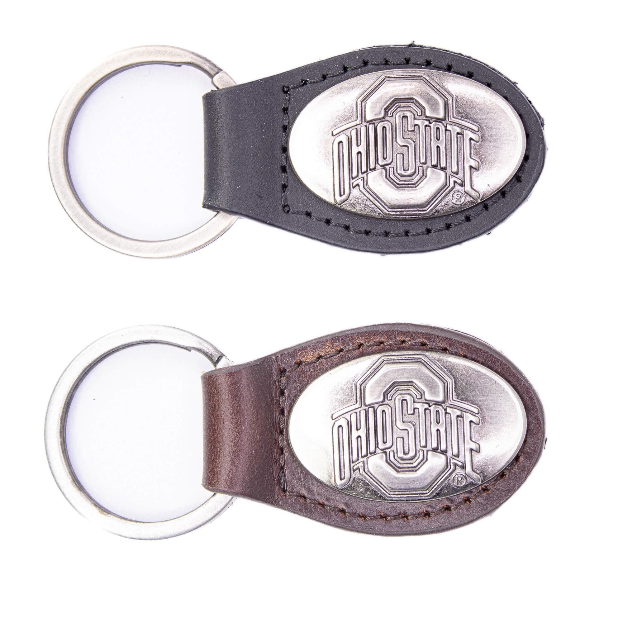 Ohio State Buckeyes Oval Leather Key Fob. Sturdy Split Ring and Durable Stitching. Perfect Collegiate Key Chain Gift. Brown or Black Leather