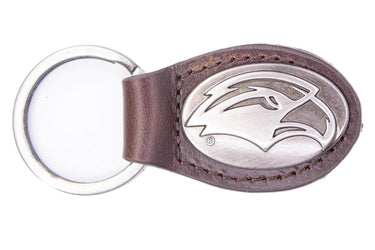 Southern Miss Eagles Oval Leather Key Fob. Split Ring and Durable Stitching. Perfect Collegiate Key Chain Gift. Brown or Black Leather.