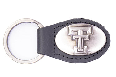 Texas Tech Red Raiders Oval Leather Key Fob. Split Ring and Durable Stitching. Perfect Collegiate Key Chain Gift. Brown or Black Leather.