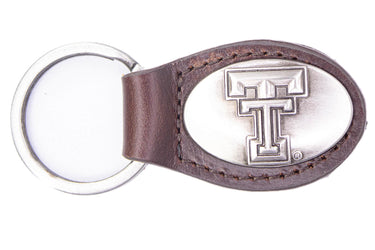 Texas Tech Red Raiders Oval Leather Key Fob. Split Ring and Durable Stitching. Perfect Collegiate Key Chain Gift. Brown or Black Leather.