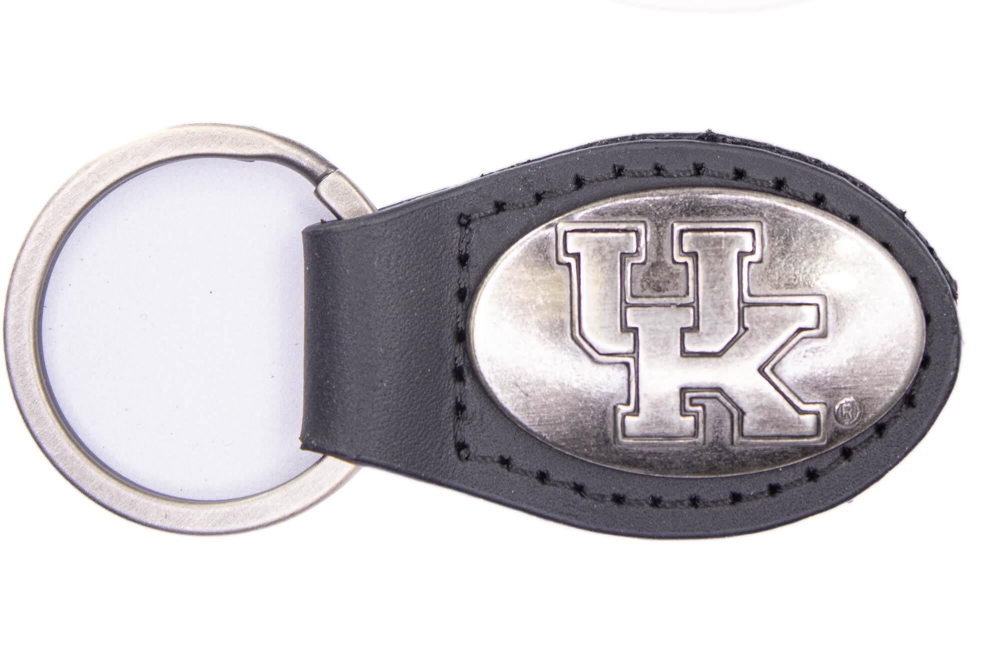 Kentucky Wildcats Oval Leather Key Fob. Sturdy Split Ring and Durable Stitching. Perfect Collegiate Key Chain Gift. Brown or Black Leather.