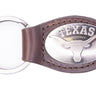 Texas Longhorns Oval Leather Key Fob. Sturdy Split Ring and Durable Stitching. Perfect Collegiate Key Chain Gift. Brown or Black Leather.