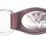 West Virginia Mountaineers Oval Leather Key Fob. Split Ring and Durable Stitching. Perfect Collegiate Key Chain Gift. Brown or Black Leather