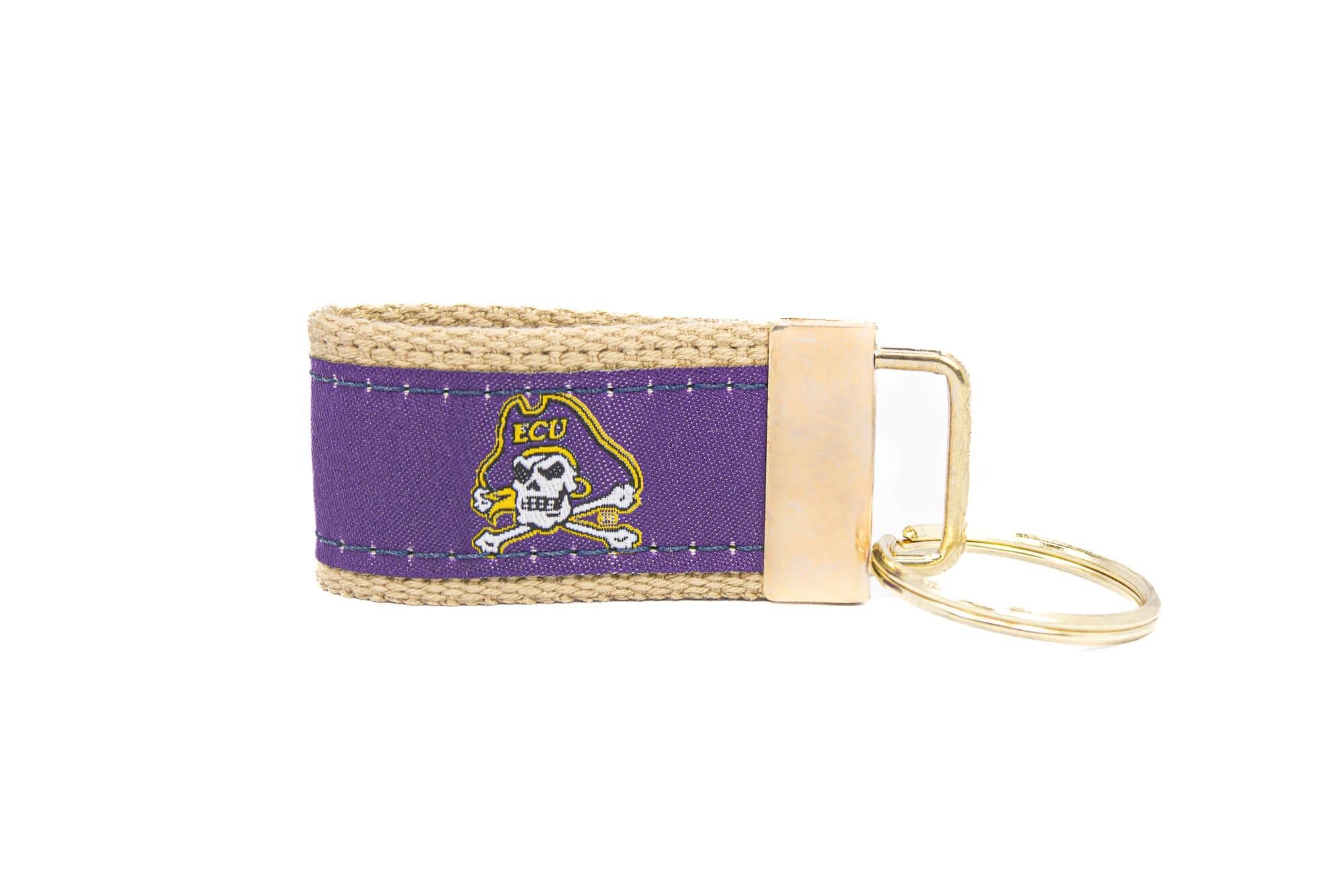 ECU Pirates Collegiate Woven Ribbon Key Chain. ECU Key Fob. East Carolina Gift. ECU Key Ring. Brass Clasp and O-Ring.