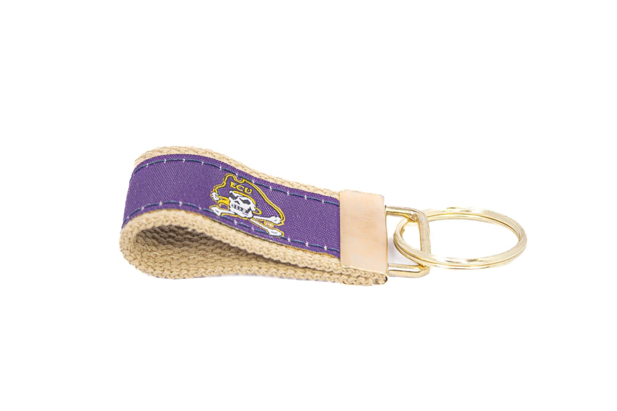 ECU Pirates Collegiate Woven Ribbon Key Chain. ECU Key Fob. East Carolina Gift. ECU Key Ring. Brass Clasp and O-Ring.