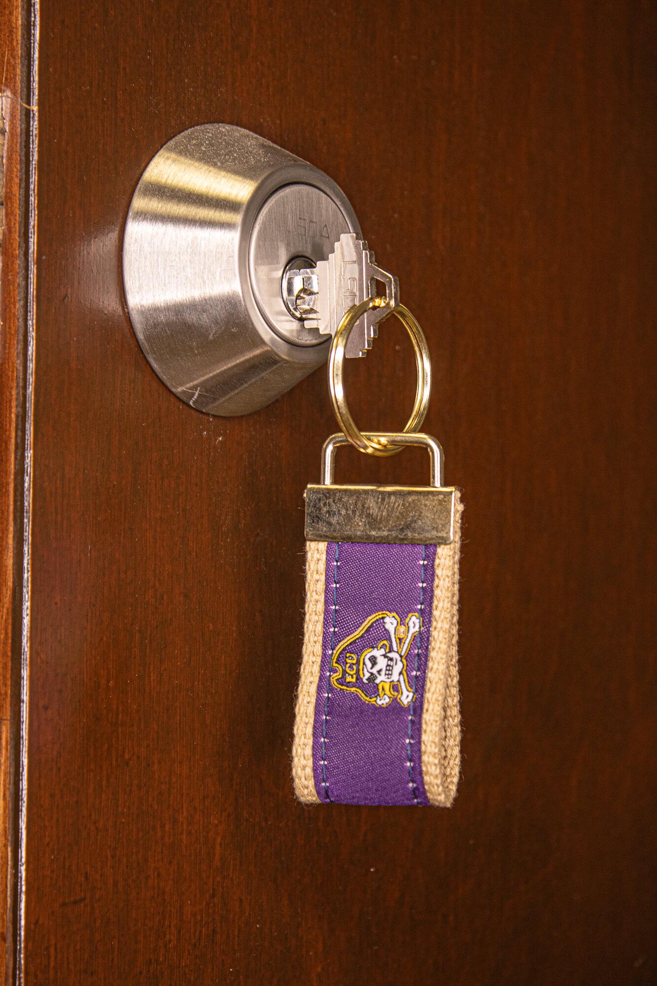ECU Pirates Collegiate Woven Ribbon Key Chain. ECU Key Fob. East Carolina Gift. ECU Key Ring. Brass Clasp and O-Ring.