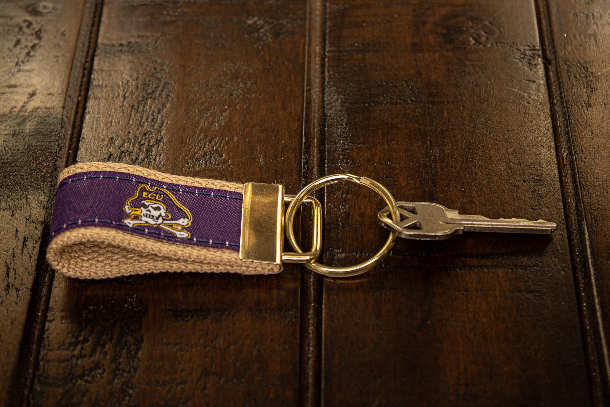 ECU Pirates Collegiate Woven Ribbon Key Chain. ECU Key Fob. East Carolina Gift. ECU Key Ring. Brass Clasp and O-Ring.