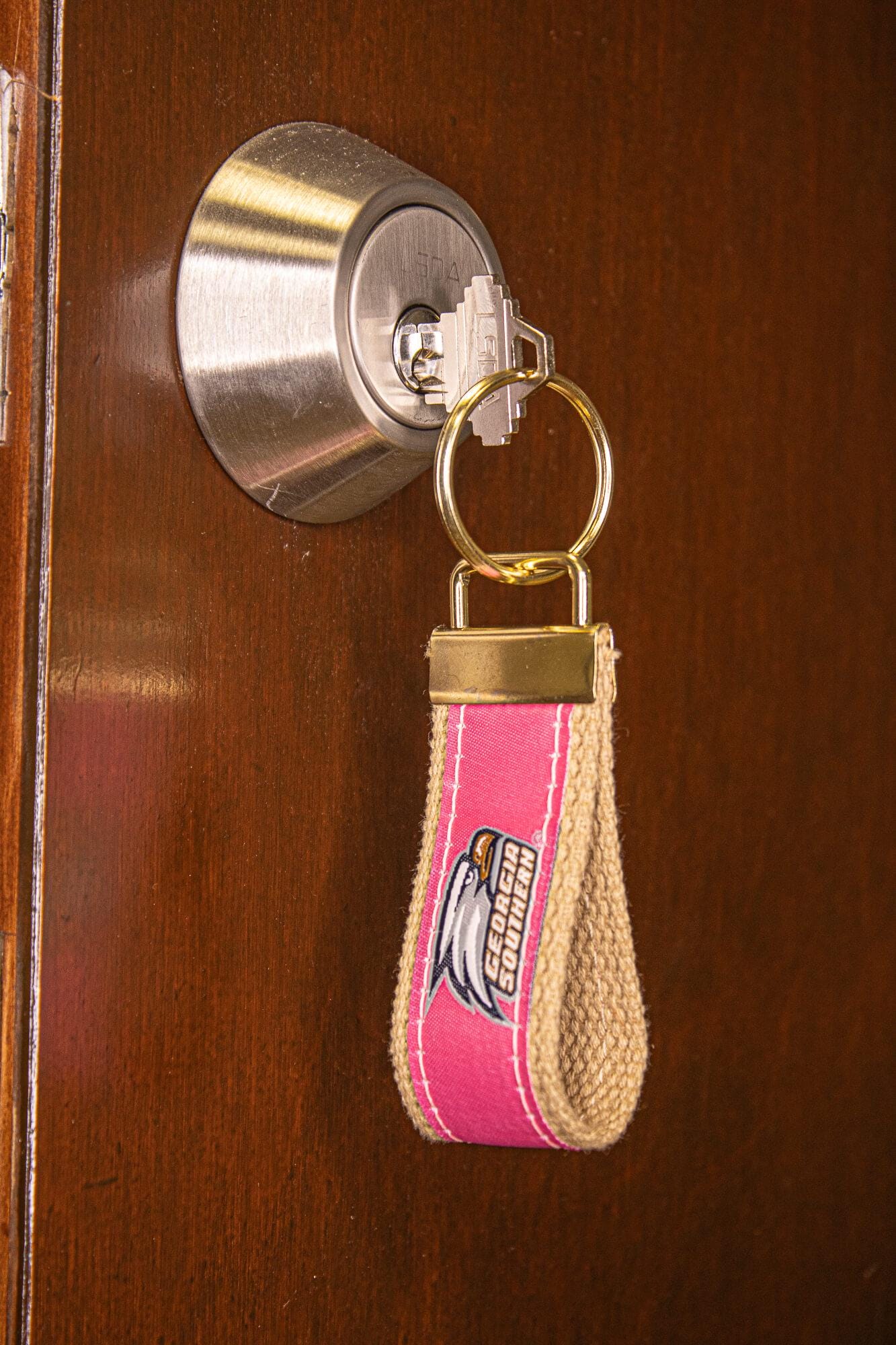 Georgia Southern Eagles Collegiate Woven Ribbon Key Chain. GSU Key Fob. GSU Eagles Gift. GATA Key Ring. Brass Clasp and O-Ring.