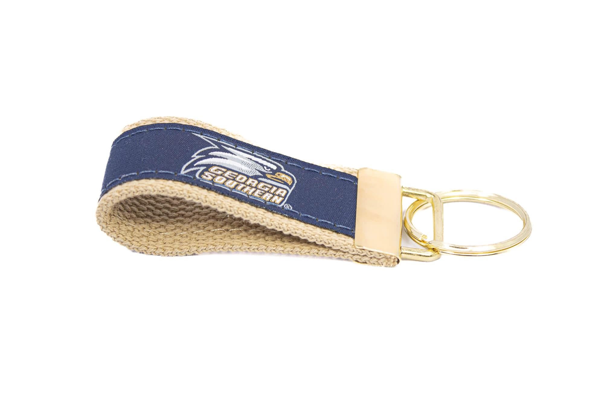 Georgia Southern Eagles Collegiate Woven Ribbon Key Chain. GSU Key Fob. GSU Eagles Gift. GATA Key Ring. Brass Clasp and O-Ring.