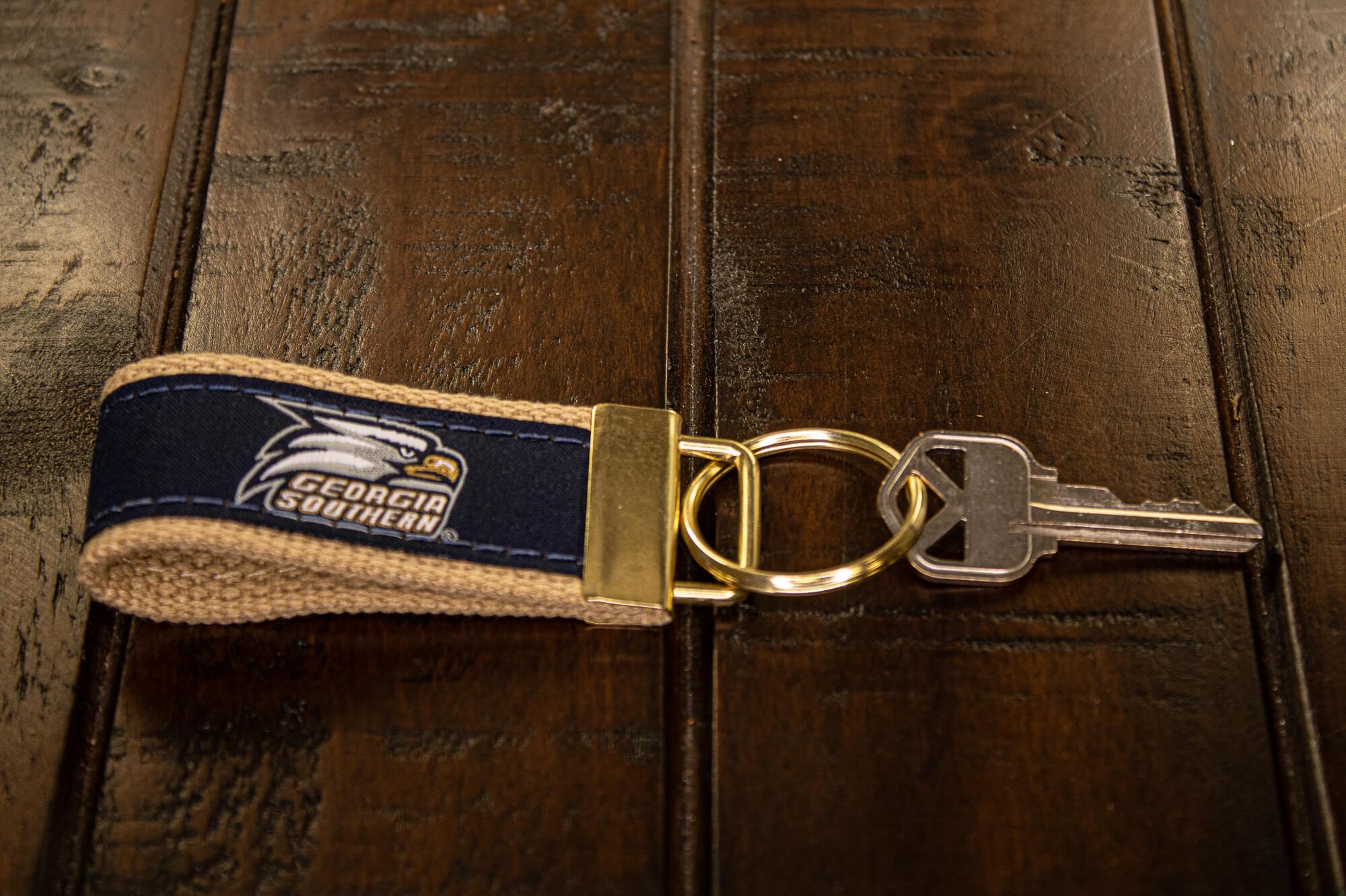 Georgia Southern Eagles Collegiate Woven Ribbon Key Chain. GSU Key Fob. GSU Eagles Gift. GATA Key Ring. Brass Clasp and O-Ring.