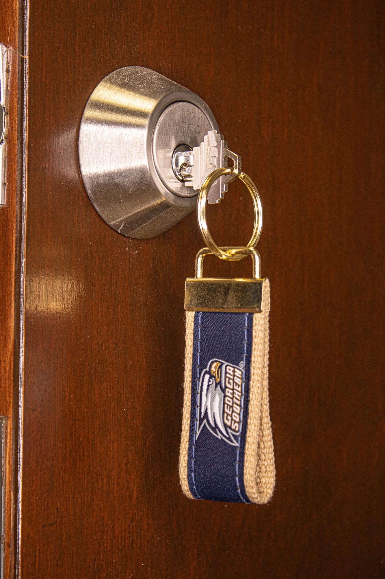 Georgia Southern Eagles Collegiate Woven Ribbon Key Chain. GSU Key Fob. GSU Eagles Gift. GATA Key Ring. Brass Clasp and O-Ring.
