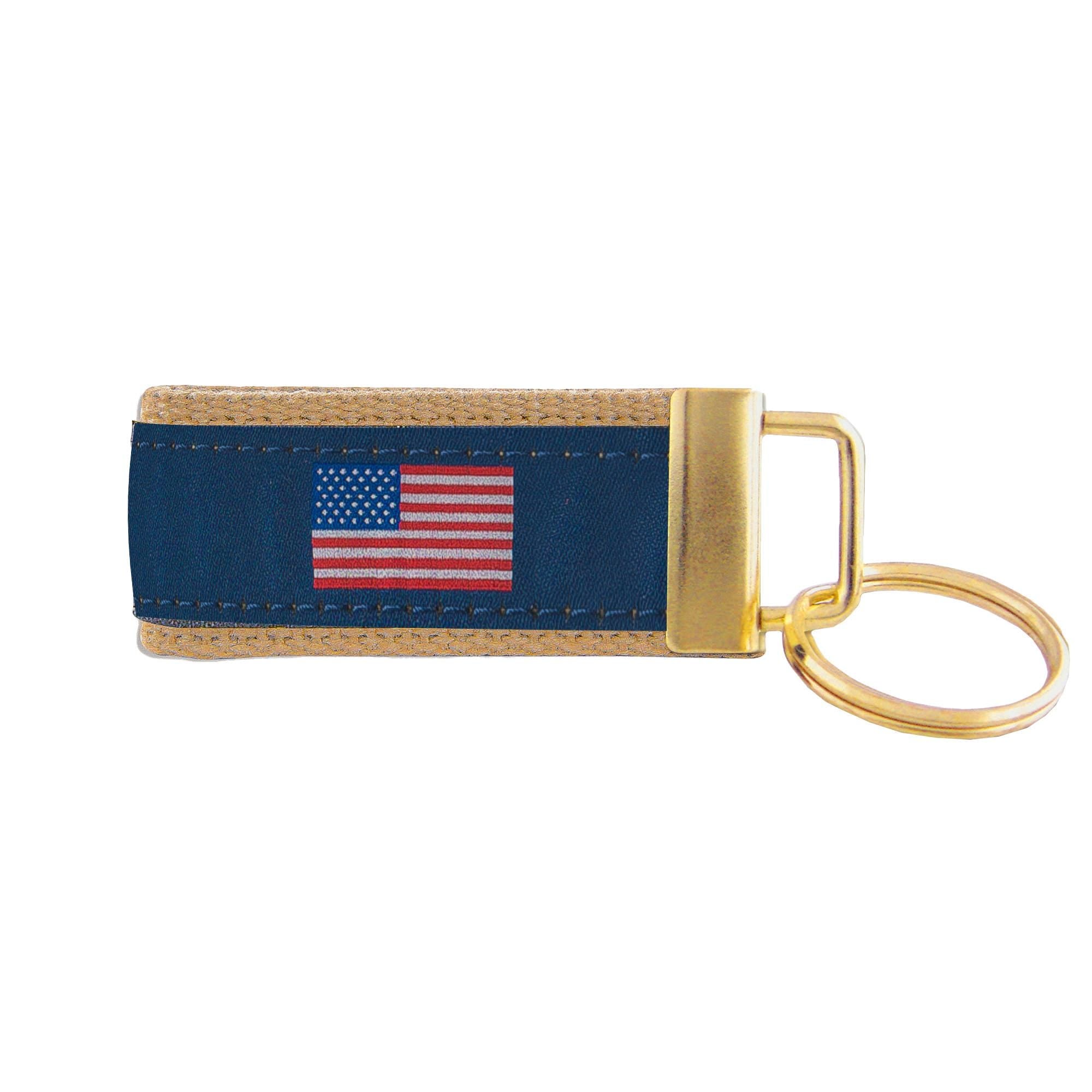 American Flag Woven Ribbon Key Chain. USA Key Fob. Americana Gift. Stars and Stripes Key Ring. Brass Clasp and O-Ring.