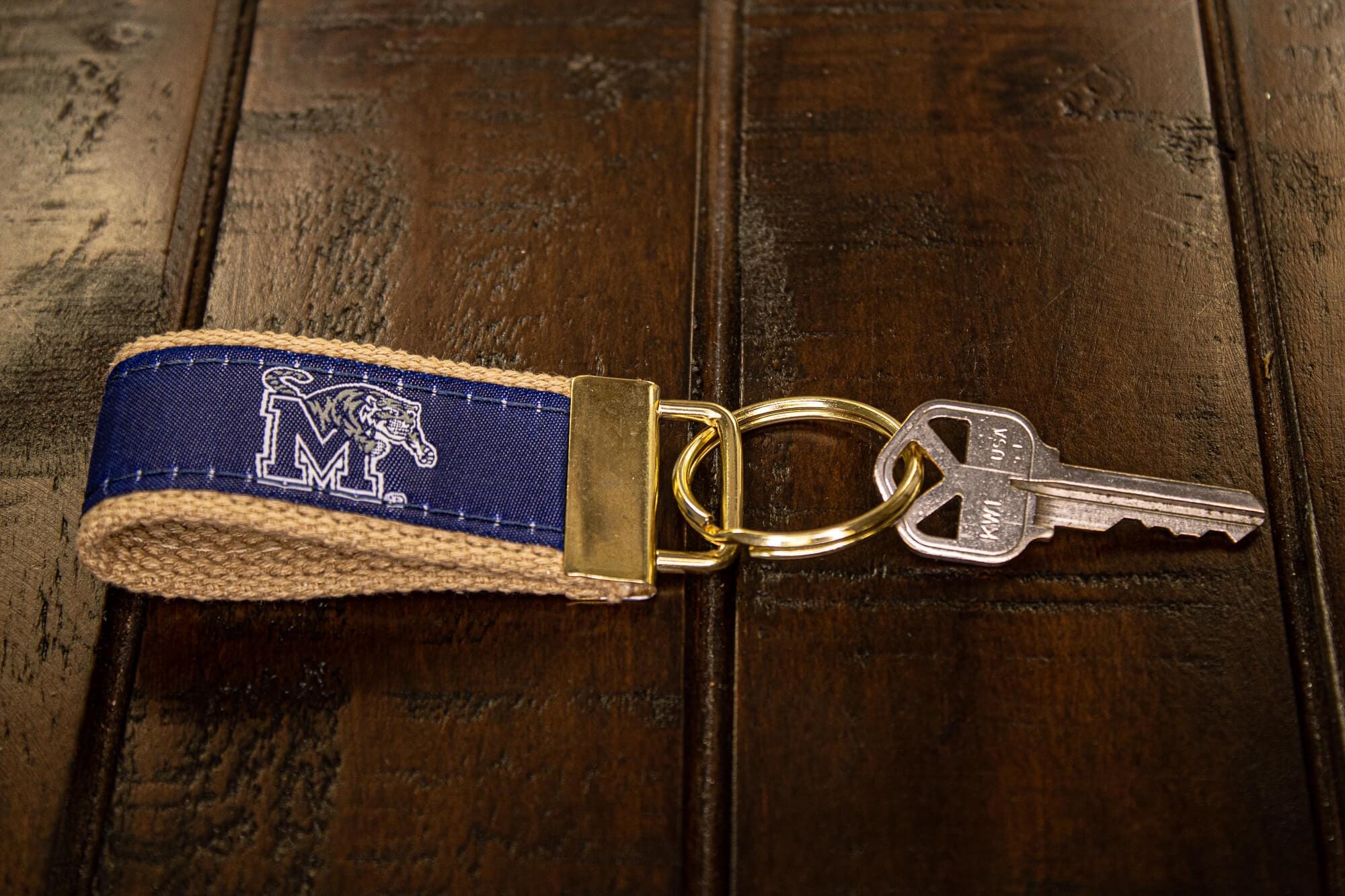 Memphis Tigers Collegiate Woven Ribbon Key Chain. Memphis Key Fob. Memphis Tigers Gift. UofM Key Ring. Brass Clasp and O-Ring.