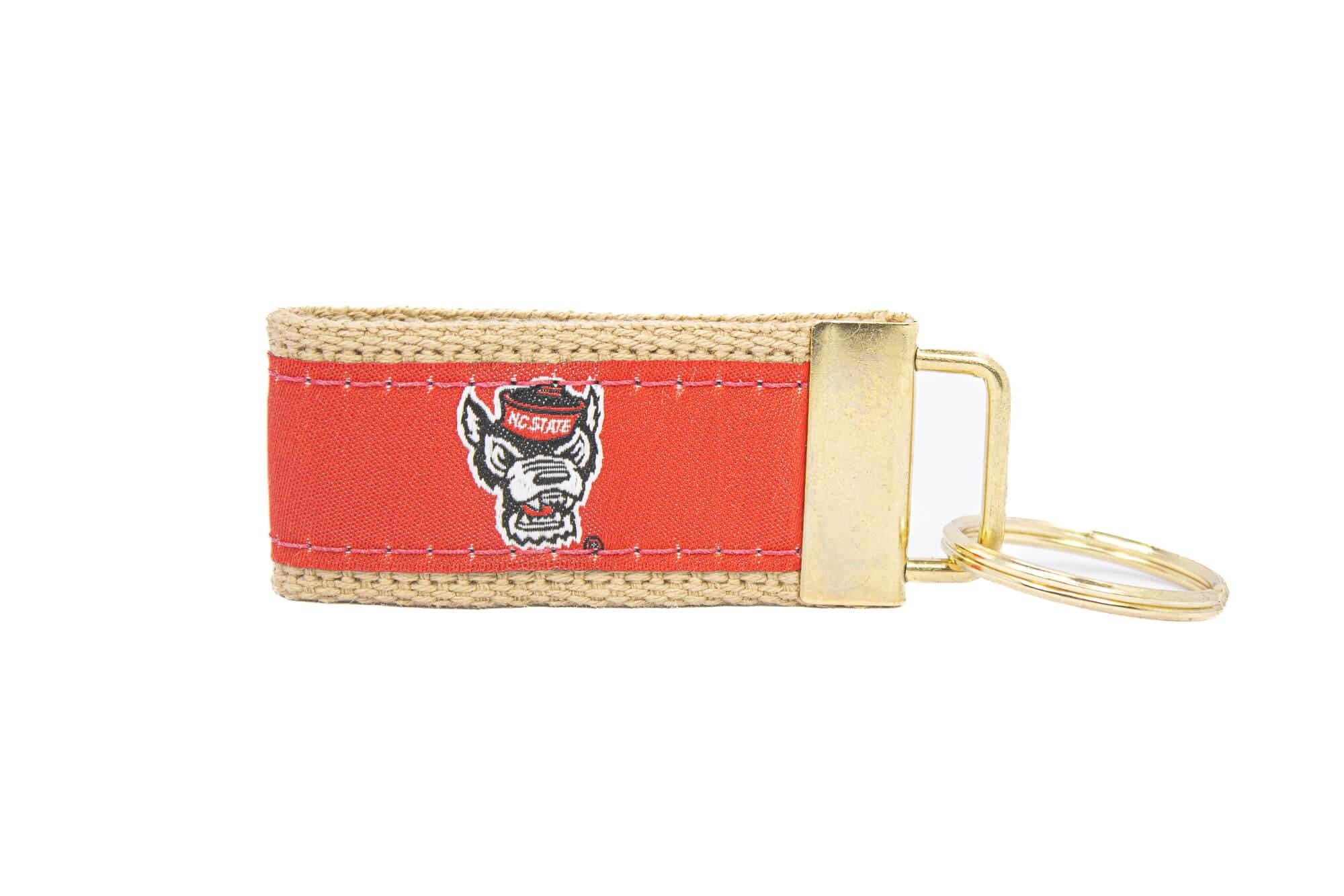 NC State Wolfpack Collegiate Woven Ribbon Key Chain. NC State Key Fob. Wolfpack Gift. NCS Key Ring. Brass Clasp and O-Ring.