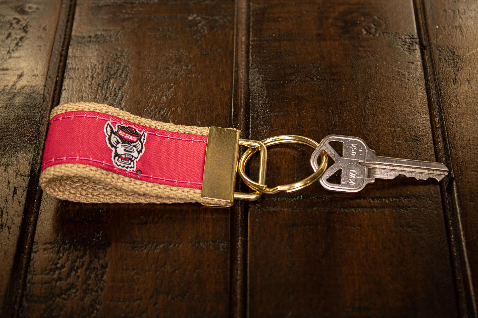 NC State Wolfpack Collegiate Woven Ribbon Key Chain. NC State Key Fob. Wolfpack Gift. NCS Key Ring. Brass Clasp and O-Ring.