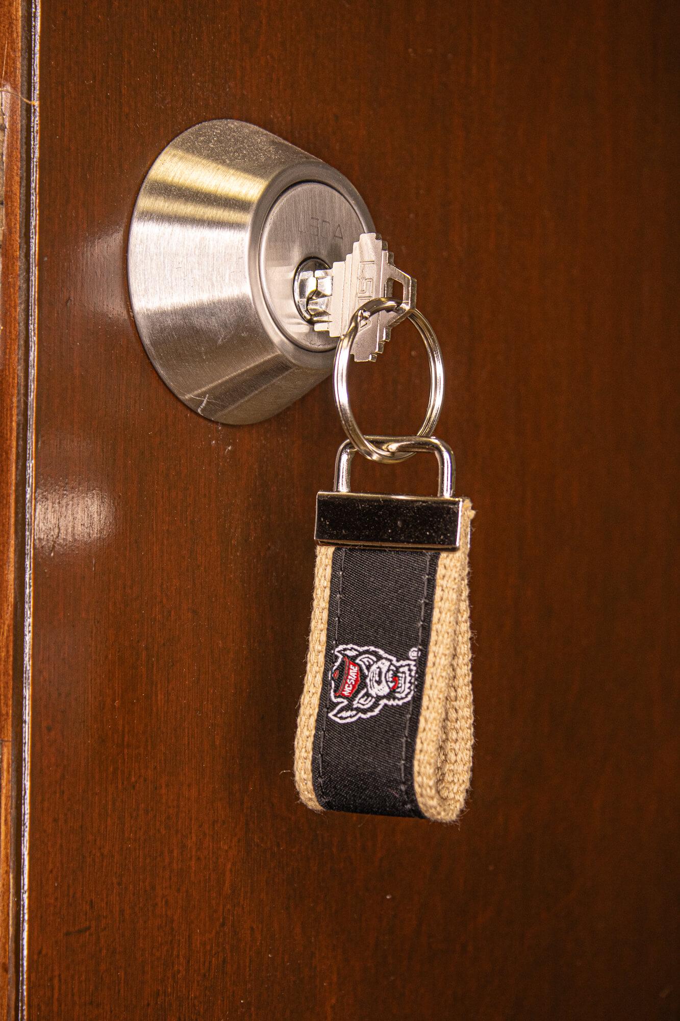 NC State Wolfpack Collegiate Woven Ribbon Key Chain. NC State Key Fob. Wolfpack Gift. NCS Key Ring. Brass Clasp and O-Ring.
