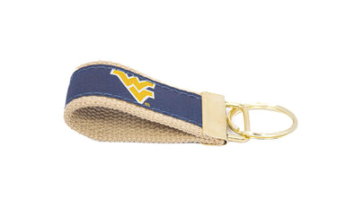 West Virginia Mountaineers Collegiate Woven Ribbon Key Chain. WVU Key Fob. Mountaineers Gift. WVU Key Ring. Brass Clasp and O-Ring.