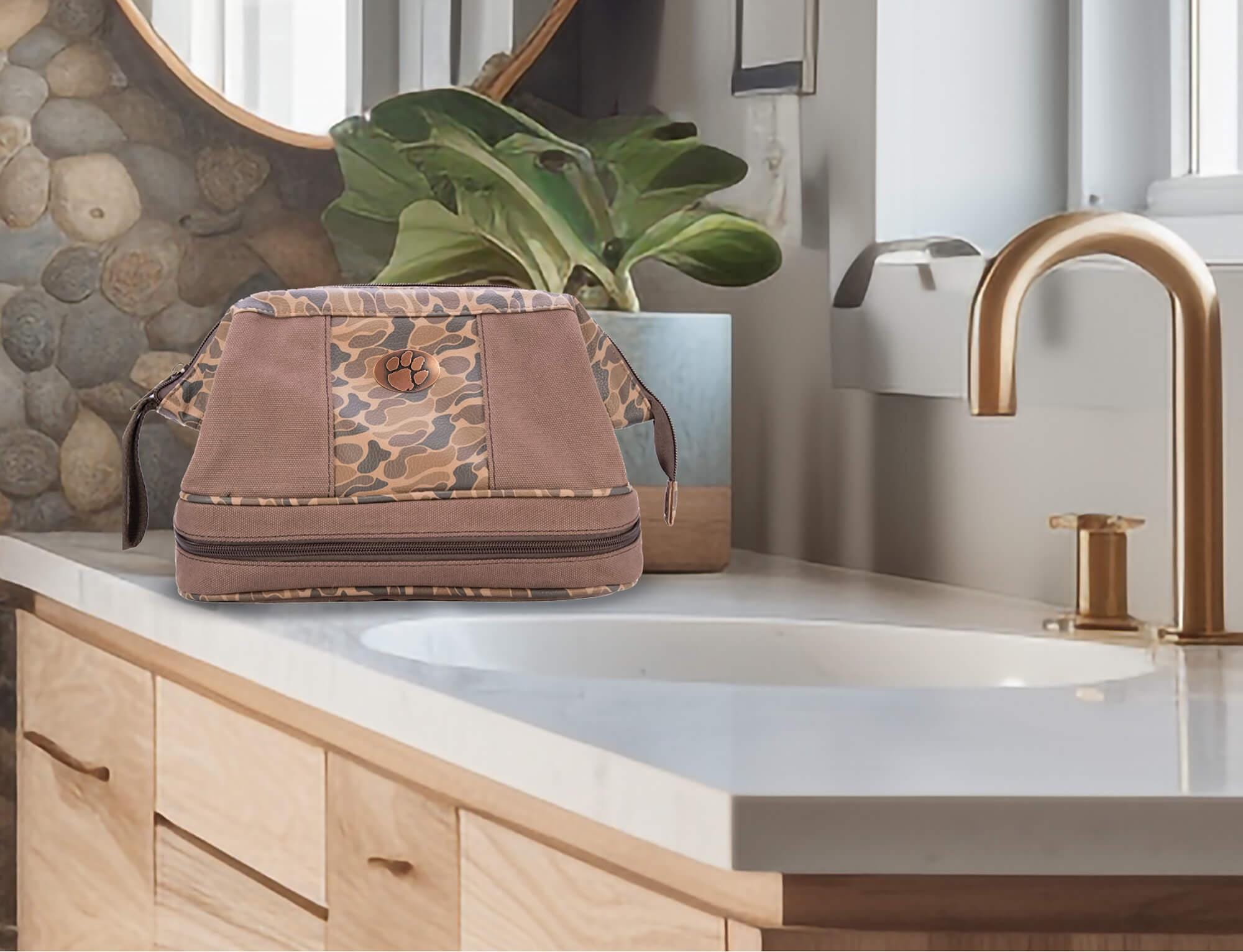 Clemson Tigers Camo Canvas Toiletry Bag. Clemson Dopp Kit - Toiletry Bag For Travel - Clemson Travel Accessory - Camo Print Toiletry Bag