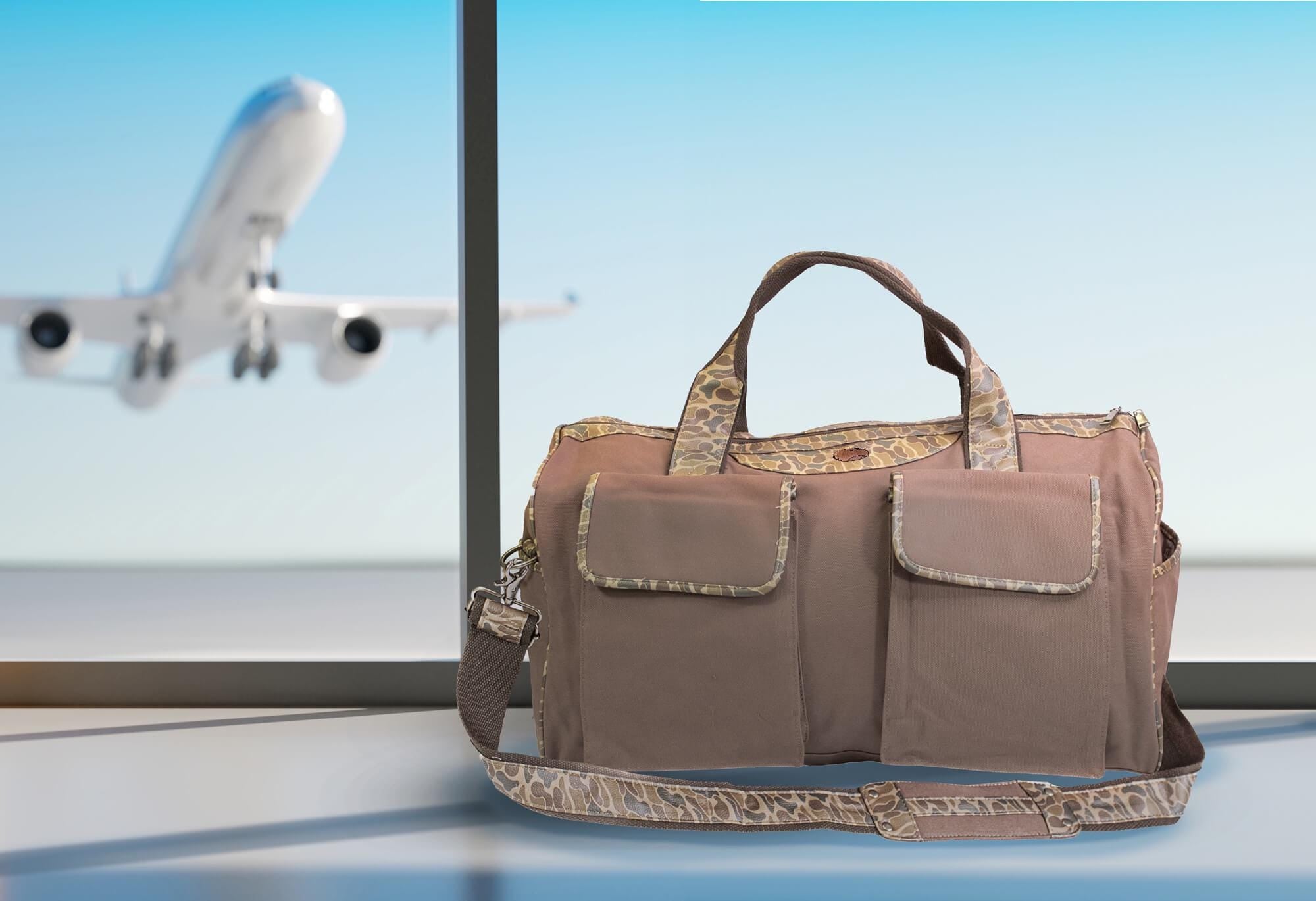 Georgia Southern Eagles Camo Canvas Weekender Bag - Brown Waxed Canvas Duffel - Old School Camo Print - GSU Travel Bag - Overnight Case