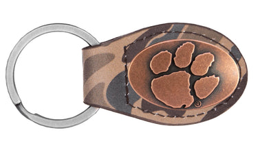 Clemson Tigers Oval Camo Leather Key Fob. Split Ring and Durable Stitching. Perfect Collegiate Key Chain Gift. Old School Camo Key Chain.