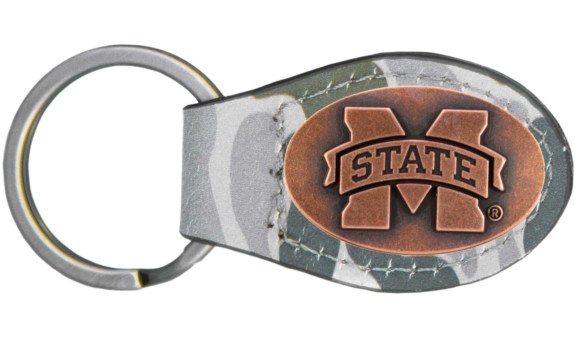 Mississippi State Bulldogs Oval Camo Leather Key Fob. Split Ring and Durable Stitching. Collegiate Key Chain Gift. Old School Camo Key Chain
