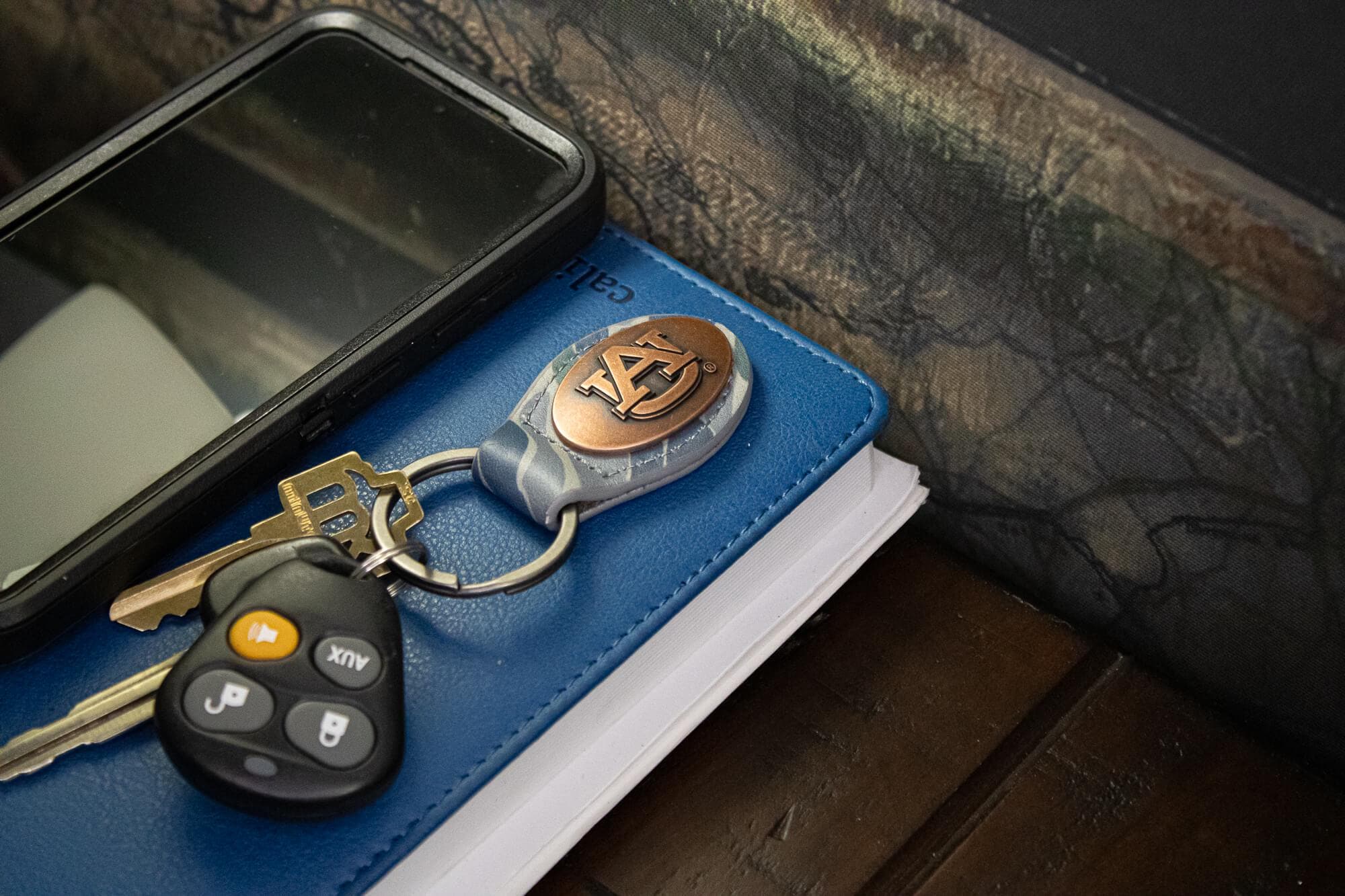 Auburn Tigers Oval Camo Leather Key Fob. Split Ring and Durable Stitching. Perfect Collegiate Key Chain Gift. Old School Camo Key Chain.