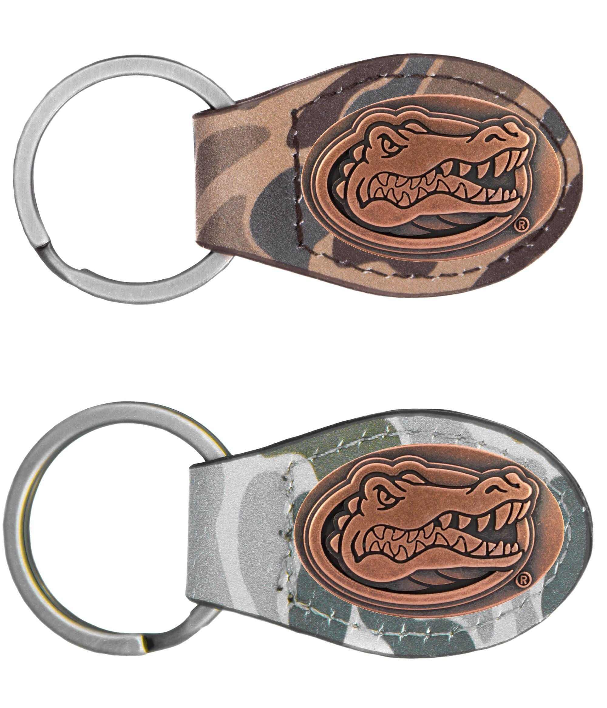 Florida Gators Oval Camo Leather Key Fob. Split Ring and Durable Stitching. Perfect Collegiate Key Chain Gift. Old School Camo Key Chain.
