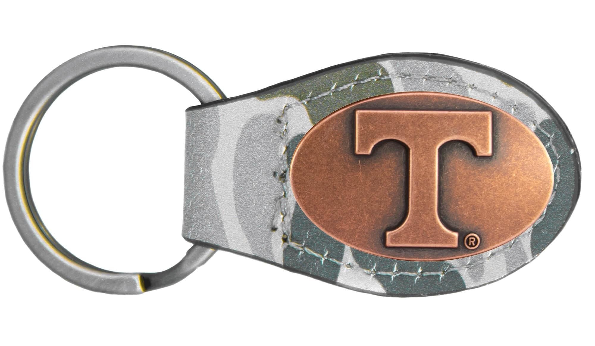 Tennessee Vols Oval Camo Leather Key Fob. Split Ring and Durable Stitching. Perfect Collegiate Key Chain Gift. Old School Camo Key Chain.