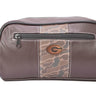 Georgia Bulldogs Men's Camo Dopp Kit. Toiletry Bag. Old School Camo Print. Brown Pebble Finish. Antique Copper Logo. Travel Accessory