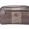 Georgia Bulldogs Men's Camo Dopp Kit. Toiletry Bag. Old School Camo Print. Brown Pebble Finish. Antique Copper Logo. Travel Accessory