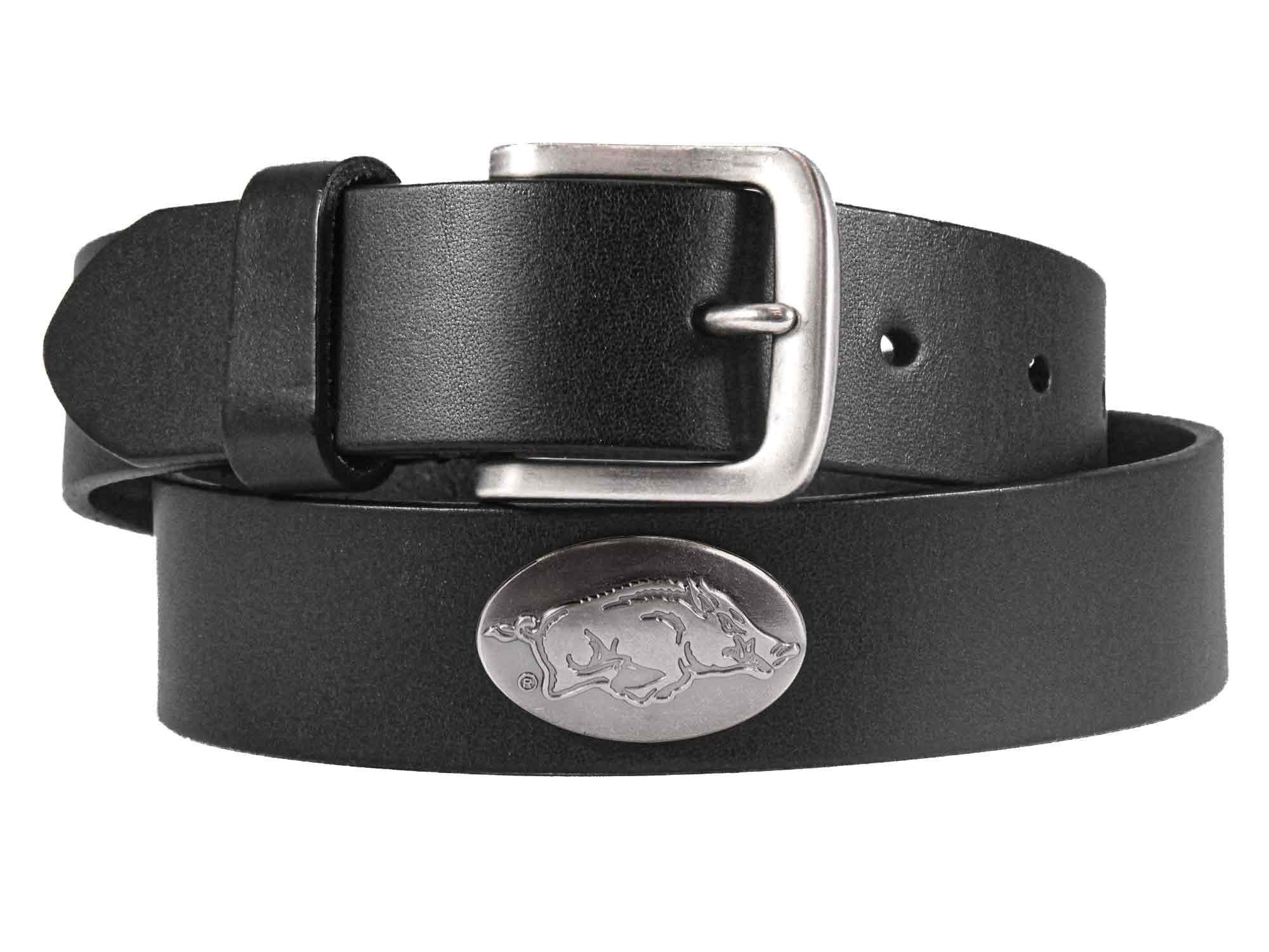 Arkansas Razorbacks Men's Collegiate Brown Leather Concho Belt.