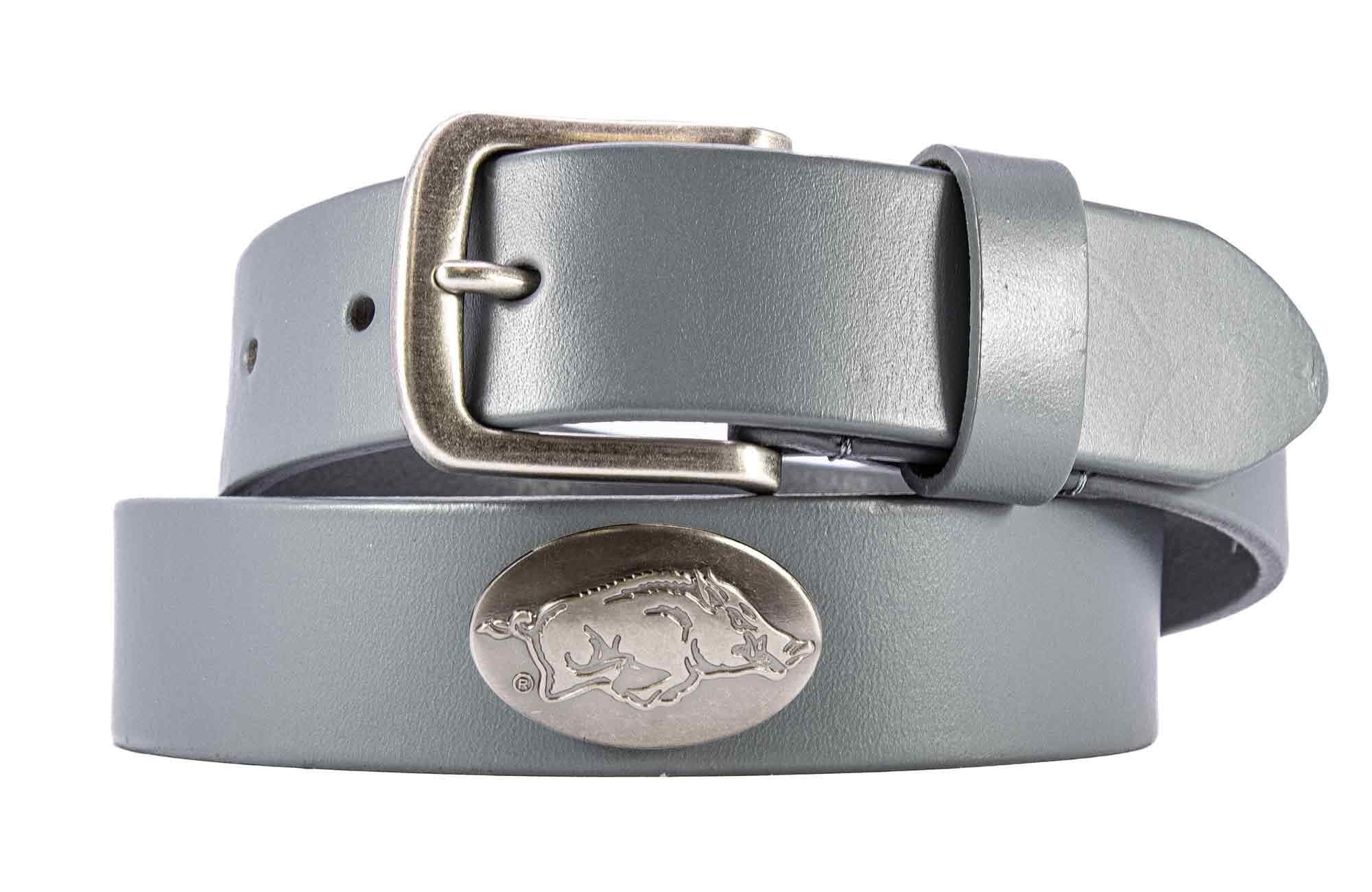 Arkansas Razorbacks Men's Collegiate Brown Leather Concho Belt.