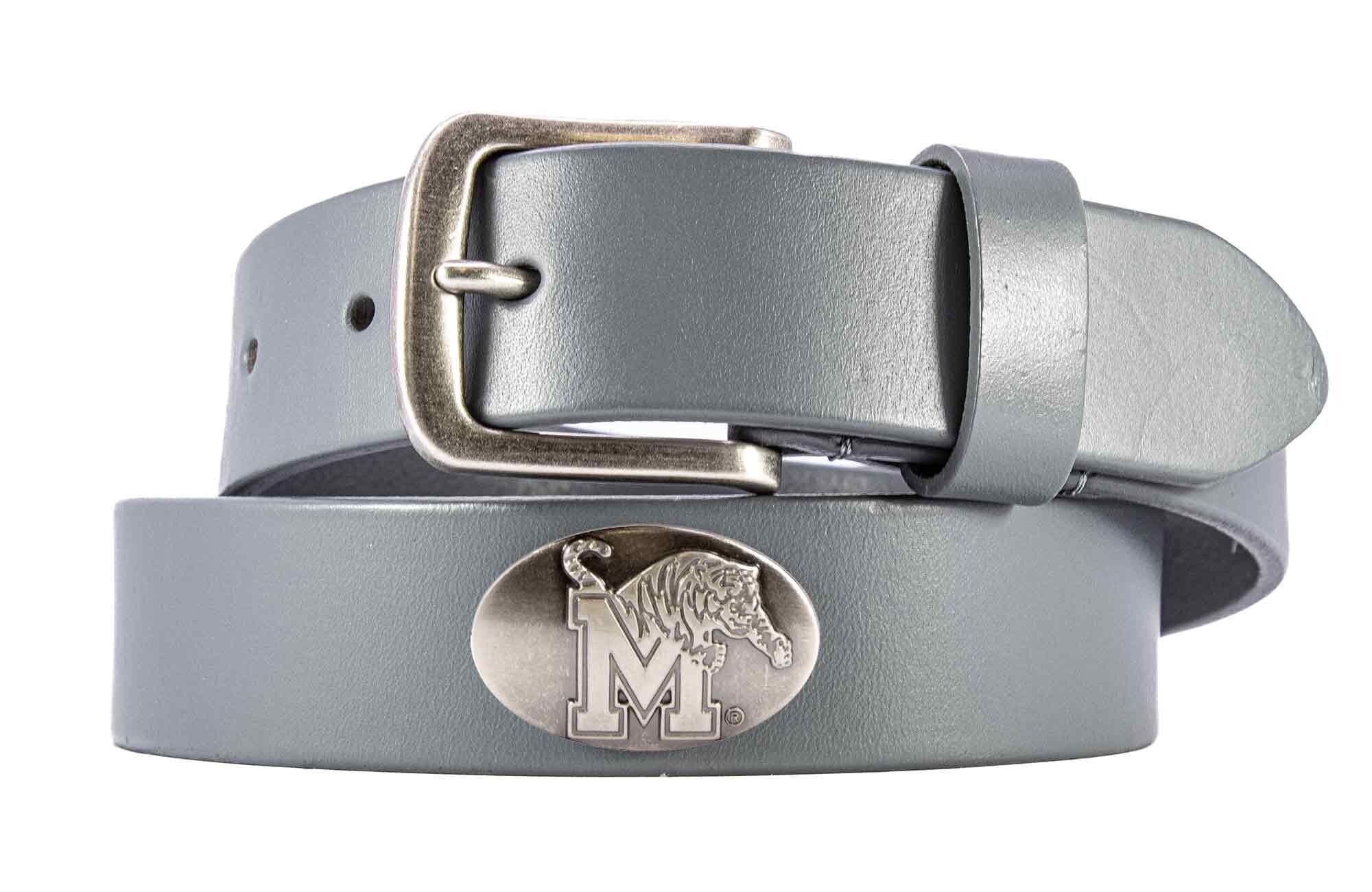 Memphis Tigers Men's Collegiate Leather Belt - Casual Belt in Brown, Gray, Black Colors - Gameday College Belt - Memphis Gift Merch -