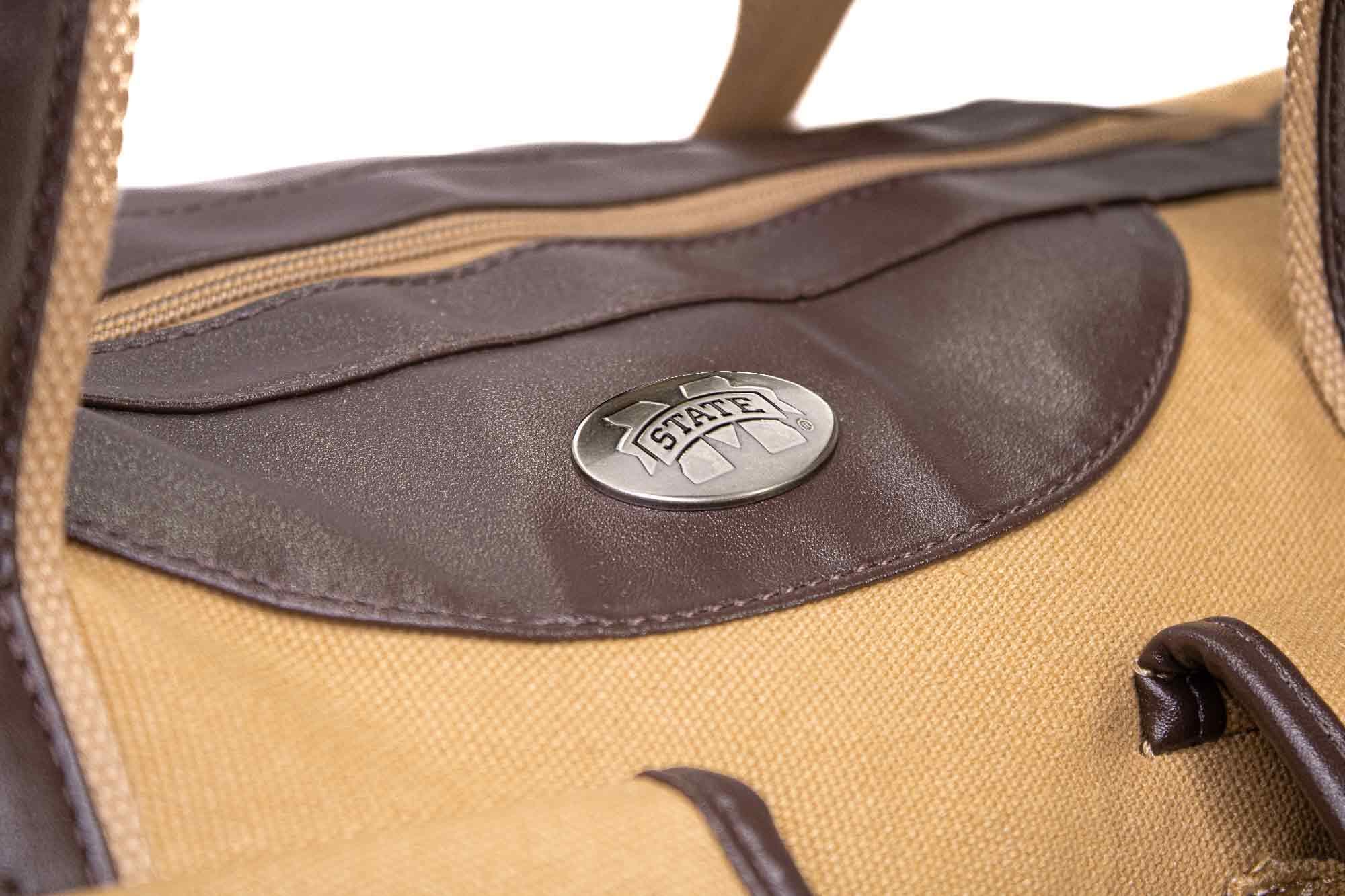 Mississippi State Bulldogs Canvas Weekender Bag - Khaki Waxed Canvas Duffel - Durable Water Resistant Bag - MSU Travel Bag - Overnight Case