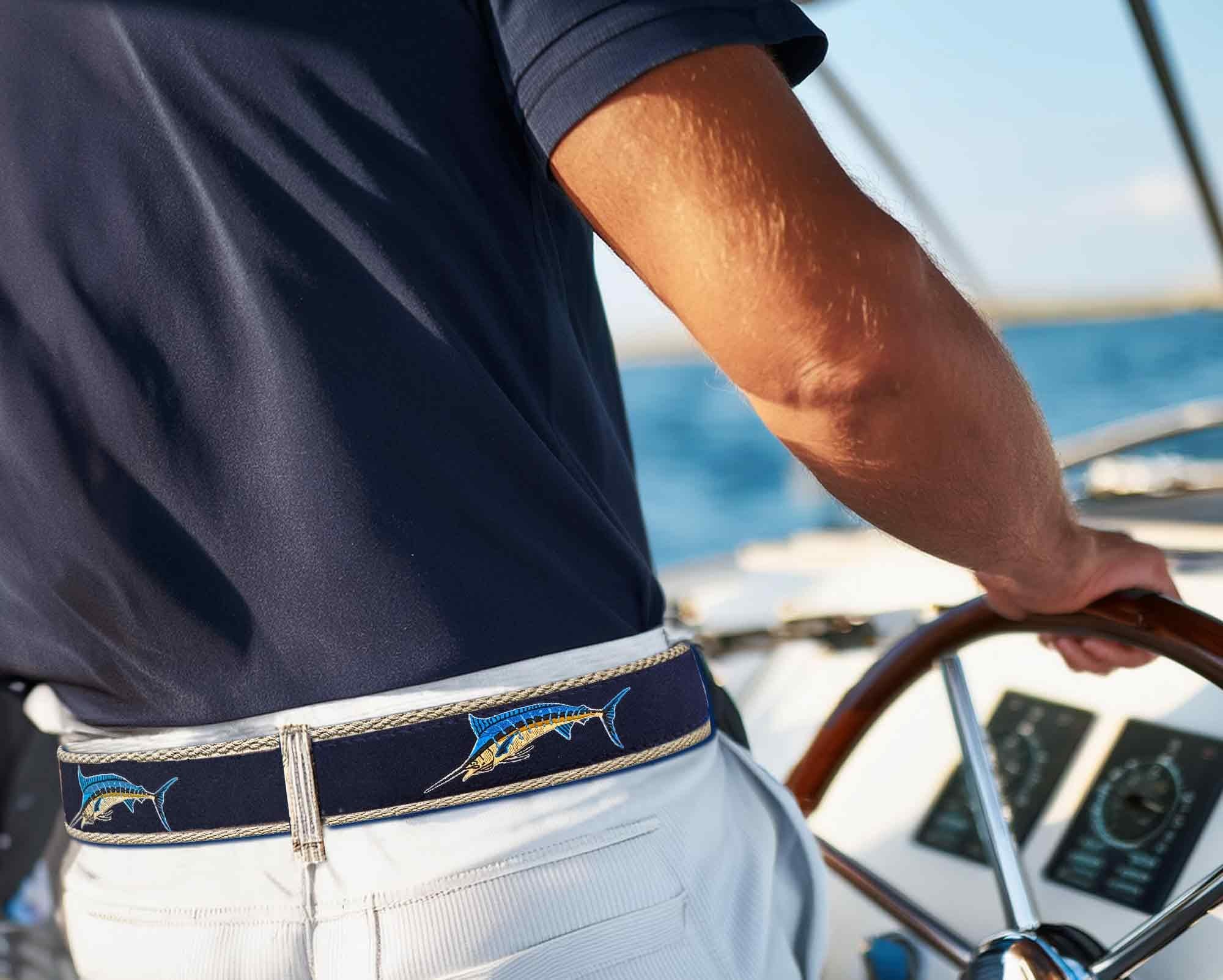 Marlin Men's Action Fishing Navy Ribbon Belt.