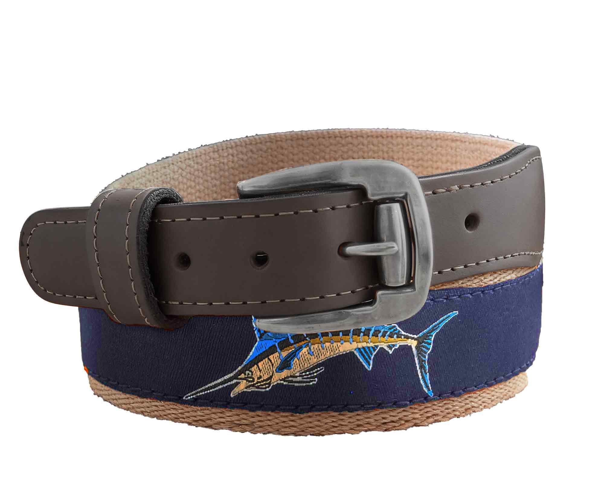 Marlin Men's Action Fishing Navy Ribbon Belt.