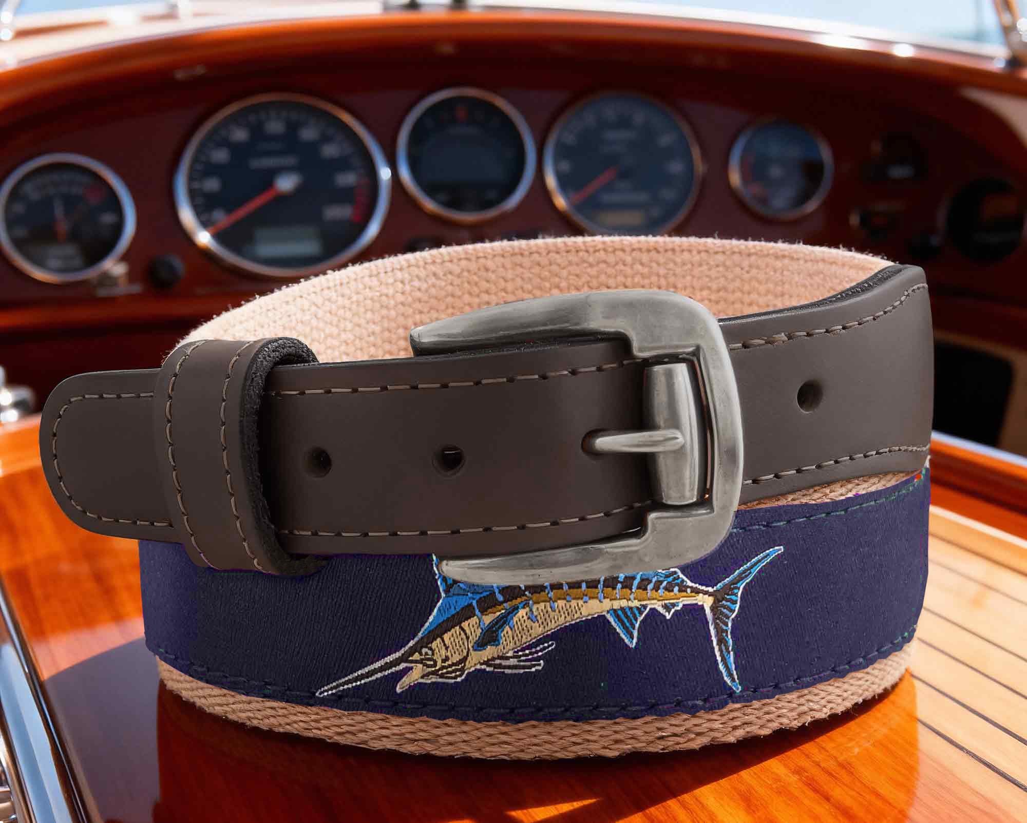 Marlin Men's Action Fishing Navy Ribbon Belt.